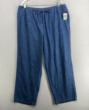 LL BEAN Pants Womens XL Pet Classic Fit Sunwashed Denim Straight Cotton Blue NEW